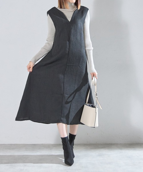 each(イーチ)の「ツイード深Vネックフレアジャンスカ(ジャンパースカート・レディース・ブラック/グレー・FREE)」の7枚目の写真