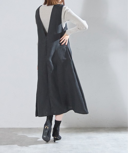each(イーチ)の「ツイード深Vネックフレアジャンスカ(ジャンパースカート・レディース・ブラック/グレー・FREE)」の5枚目の写真