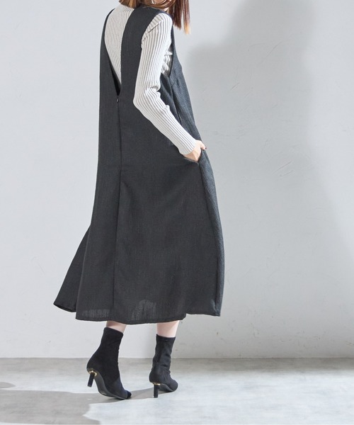 each(イーチ)の「ツイード深Vネックフレアジャンスカ(ジャンパースカート・レディース・ブラック/グレー・FREE)」の8枚目の写真