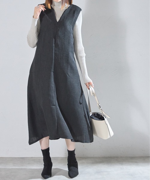 each(イーチ)の「ツイード深Vネックフレアジャンスカ(ジャンパースカート・レディース・ブラック/グレー・FREE)」の13枚目の写真