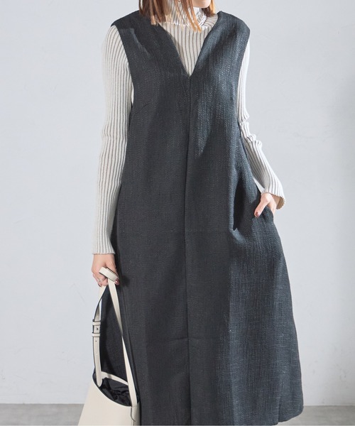 each(イーチ)の「ツイード深Vネックフレアジャンスカ(ジャンパースカート・レディース・ブラック/グレー・FREE)」の10枚目の写真