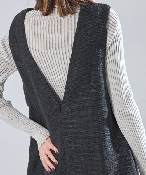 each(イーチ)の「ツイード深Vネックフレアジャンスカ(ジャンパースカート・レディース・ブラック/グレー・FREE)」の12枚目の写真