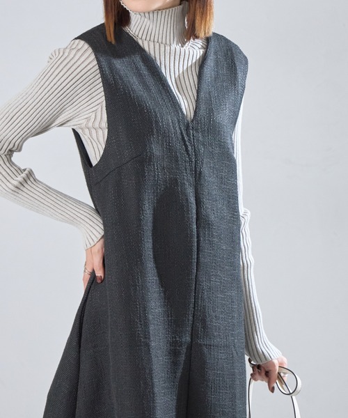 each(イーチ)の「ツイード深Vネックフレアジャンスカ(ジャンパースカート・レディース・ブラック/グレー・FREE)」の9枚目の写真