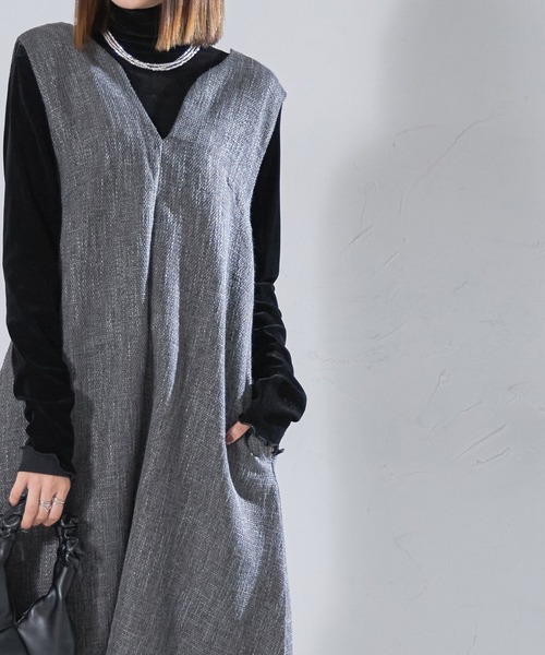 each(イーチ)の「ツイード深Vネックフレアジャンスカ(ジャンパースカート・レディース・ブラック/グレー・FREE)」の22枚目の写真