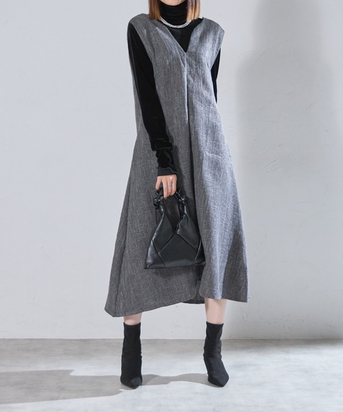 each(イーチ)の「ツイード深Vネックフレアジャンスカ(ジャンパースカート・レディース・ブラック/グレー・FREE)」の16枚目の写真