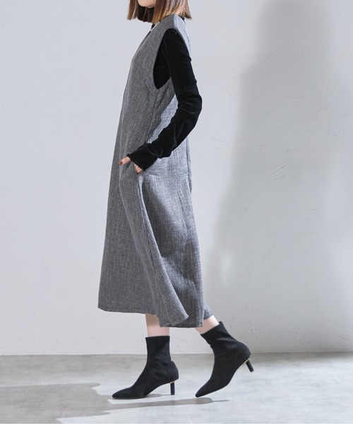 each(イーチ)の「ツイード深Vネックフレアジャンスカ(ジャンパースカート・レディース・ブラック/グレー・FREE)」の18枚目の写真