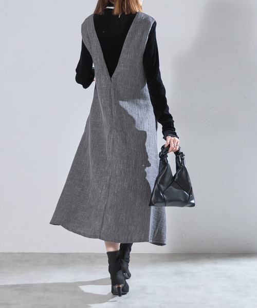each(イーチ)の「ツイード深Vネックフレアジャンスカ(ジャンパースカート・レディース・ブラック/グレー・FREE)」の19枚目の写真