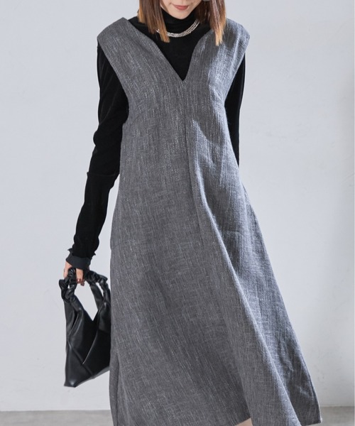 each(イーチ)の「ツイード深Vネックフレアジャンスカ(ジャンパースカート・レディース・ブラック/グレー・FREE)」の14枚目の写真