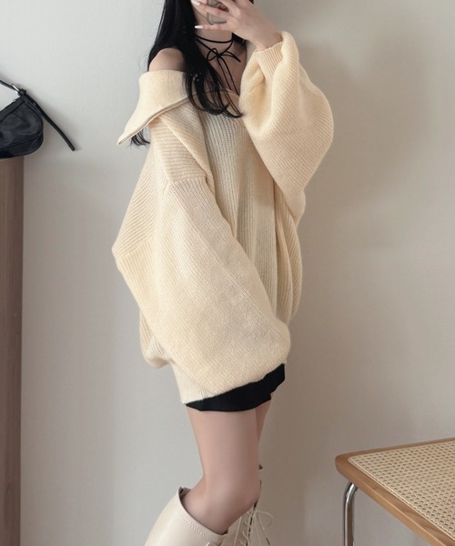 nemne store（ネンネストア）の「《Delfy》ハーフジップセーラーカラーニット（ニット/セーター・レディース・アイボリー/ピンク系/ブラック系・フリー）」の17枚目の写真