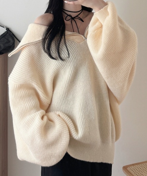 nemne store（ネンネストア）の「《Delfy》ハーフジップセーラーカラーニット（ニット/セーター・レディース・アイボリー/ピンク系/ブラック系・フリー）」の16枚目の写真