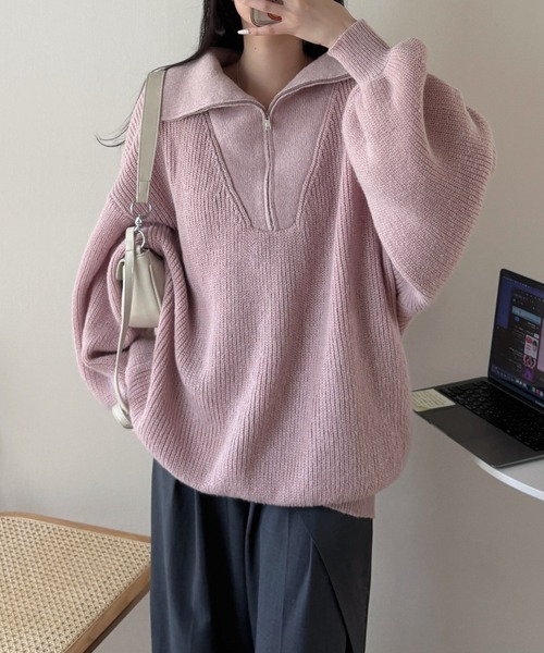 nemne store（ネンネストア）の「《Delfy》ハーフジップセーラーカラーニット（ニット/セーター・レディース・アイボリー/ピンク系/ブラック系・フリー）」の9枚目の写真
