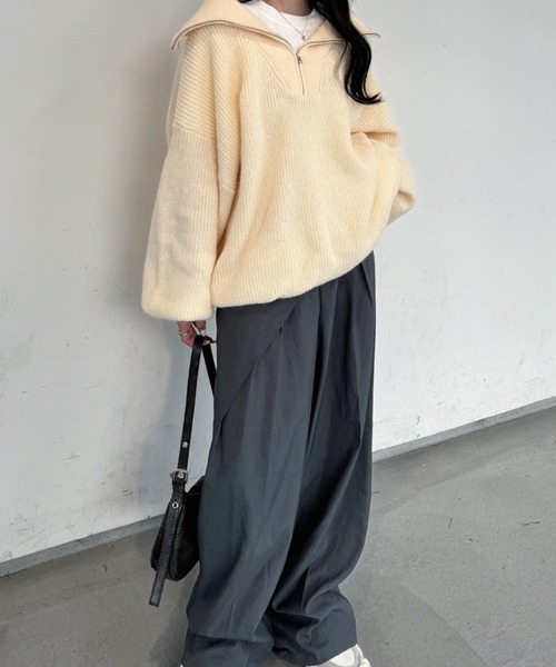 nemne store（ネンネストア）の「《Delfy》ハーフジップセーラーカラーニット（ニット/セーター・レディース・アイボリー/ピンク系/ブラック系・フリー）」の15枚目の写真