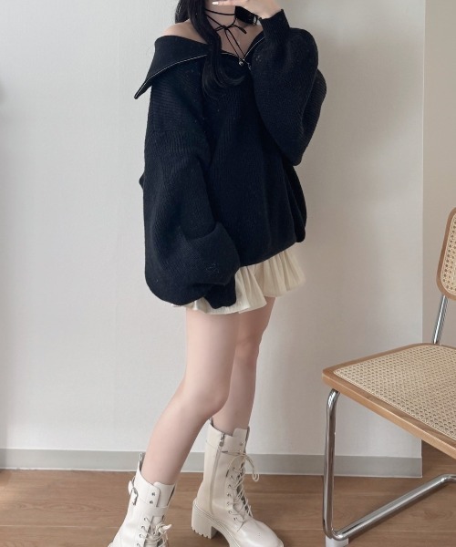 nemne store（ネンネストア）の「《Delfy》ハーフジップセーラーカラーニット（ニット/セーター・レディース・アイボリー/ピンク系/ブラック系・フリー）」の12枚目の写真