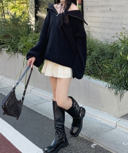 nemne store（ネンネストア）の「《Delfy》ハーフジップセーラーカラーニット（ニット/セーター・レディース・アイボリー/ピンク系/ブラック系・フリー）」の13枚目の写真