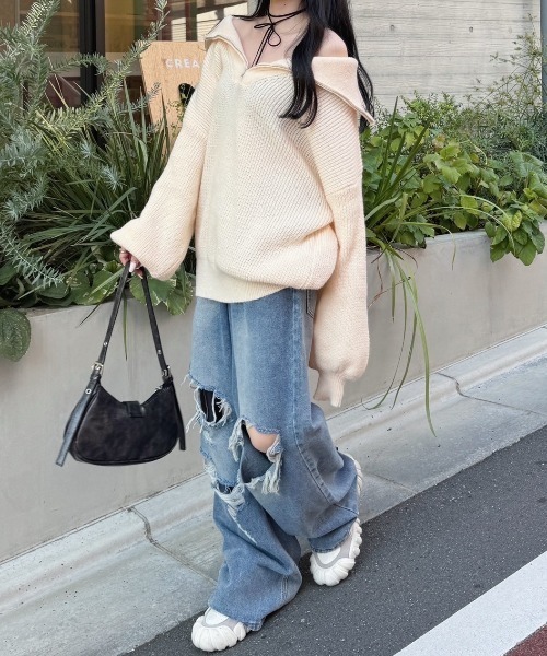 nemne store（ネンネストア）の「《Delfy》ハーフジップセーラーカラーニット（ニット/セーター・レディース・アイボリー/ピンク系/ブラック系・フリー）」の18枚目の写真
