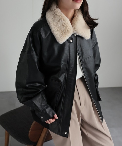 なースライ昨年大人気ブラウンファー襟レザージャケットビビ掲載 レザー ジャケット ブラウンファー襟 FREAK'S STORE（フリークスストア