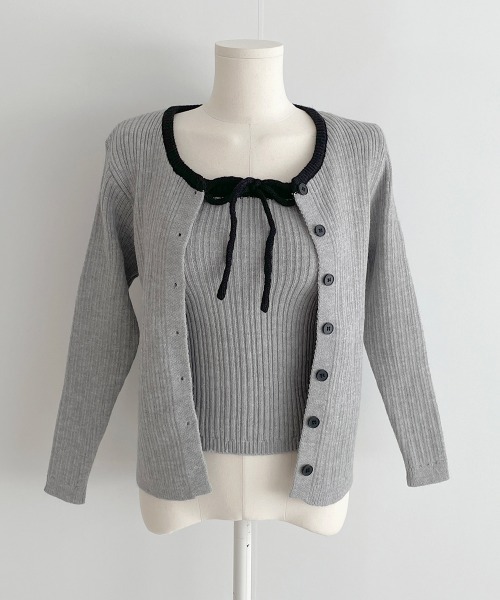セール】Y2K リボンキャミソール&カーディガンSET（ニット/セーター