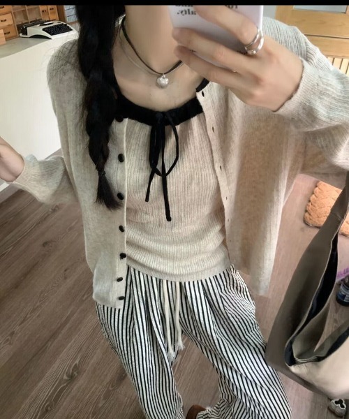 セール】Y2K リボンキャミソール&カーディガンSET（ニット/セーター