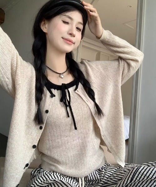 セール】Y2K リボンキャミソール&カーディガンSET（ニット/セーター