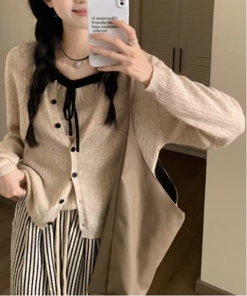 セール】Y2K リボンキャミソール&カーディガンSET（ニット/セーター