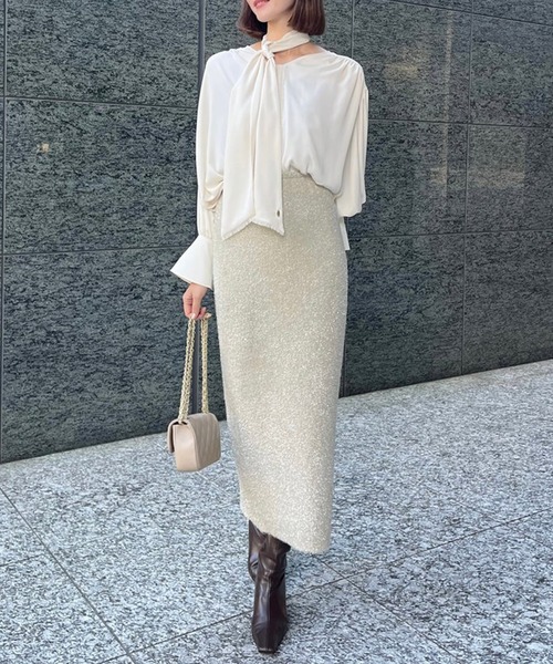 新品未使用アルアバイル・ラメニットタイトスカート ラメニットタイトスカート（スカート）｜anuans（アニュアンス