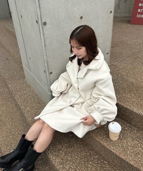 muguet（ミュゲ）の「スタンドカラーミディコート（ステンカラーコート・レディース・アイボリー・FREE）」の4枚目の写真