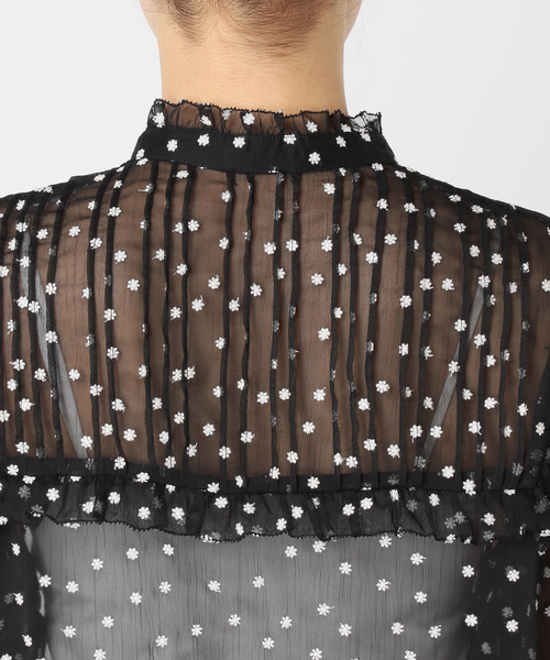 IENA イエナ ドット楊柳フリルブラウス　ブラック 楊柳フリルピンタックブラウス（シャツ／ブラウス）｜IENA