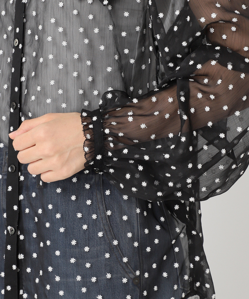 IENA イエナ ドット楊柳フリルブラウス　ブラック WEB限定/追加2》楊柳フリルピンタックブラウス（シャツ