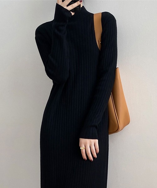 blackdia ocean(ブラックダイヤオーシャン)の「blackdia ocean ハイネックリブニットワンピース(ワンピース・レディース・ブラック/ホワイト/ベージュ・FREE)」の8枚目の写真