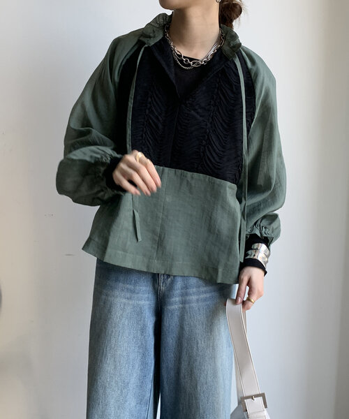 DouDou（ドゥドゥ）の「【WEB限定】 チュール切替フリルカラーブラウス（シャツ/ブラウス・レディース・オフホワイト/カーキ/ブラック・FREE）」の18枚目の写真