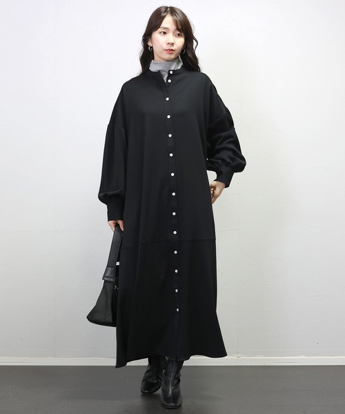 Aletta vita(アレッタビータ)の「エステルスパンバンドカラー前開きワンピース(シャツワンピース・レディース・ブラック/ブラウン・M/TALL)」の15枚目の写真