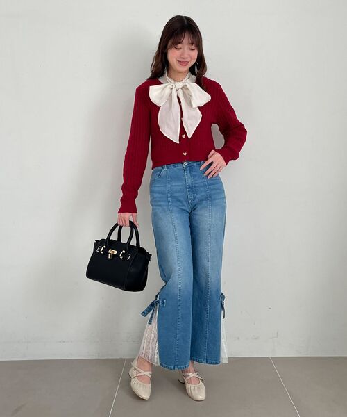MAJESTIC LEGON（マジェスティックレゴン）の「ハートボタンケーブルニットカーデ（カーディガン/ボレロ・レディース・ネイビー/アイボリー/レッド/ピンク・MEDIUM）」の9枚目の写真