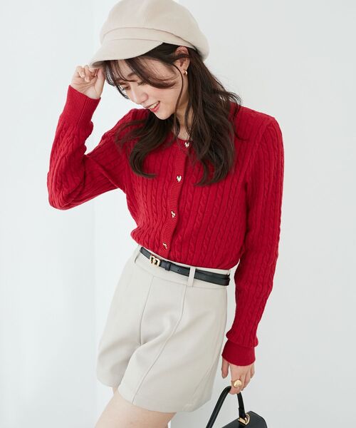 MAJESTIC LEGON（マジェスティックレゴン）の「ハートボタンケーブルニットカーデ（カーディガン/ボレロ・レディース・ネイビー/アイボリー/レッド/ピンク・MEDIUM）」の15枚目の写真