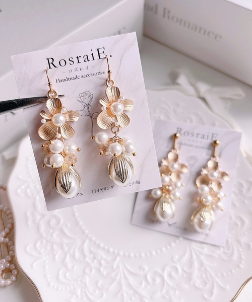tone(トーン)の「【RosraiE】マットフラワー×つぼみパールビーズ ピアス(MA)(ピアス(両耳用)・レディース・ゴールド・FREE)」の4枚目の写真