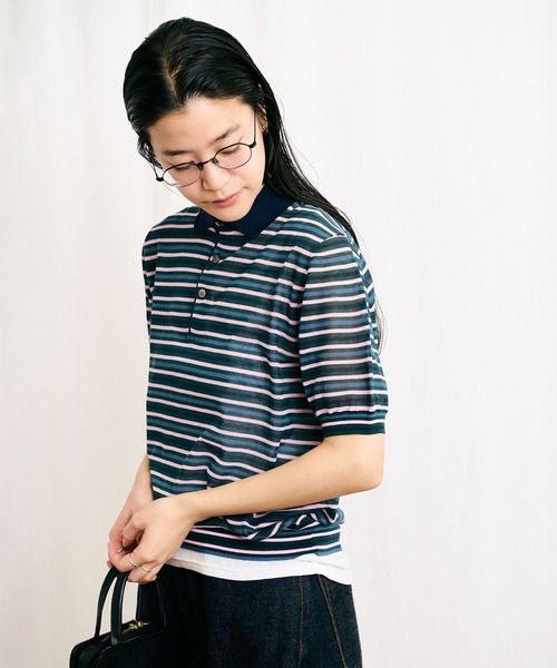 fig Ｌondon（フィグロンドン）の「SHEER knit polo（ポロシャツ・レディース・ネイビー/ボルドー/マルチ・FREE）」の18枚目の写真
