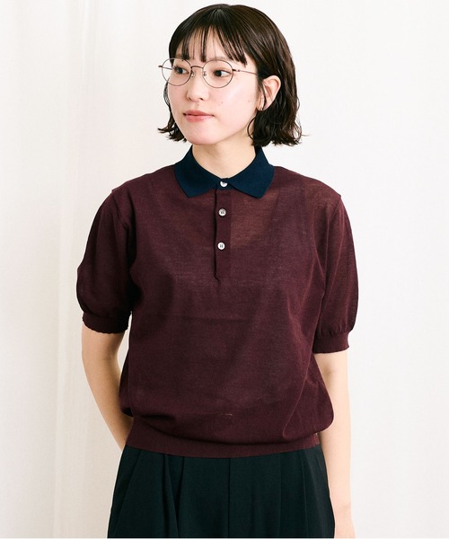 fig london ニットポロ　SHEER knit polo fig london ニットポロ SHEER knit polo SHEER knit polo（ポロシャツ