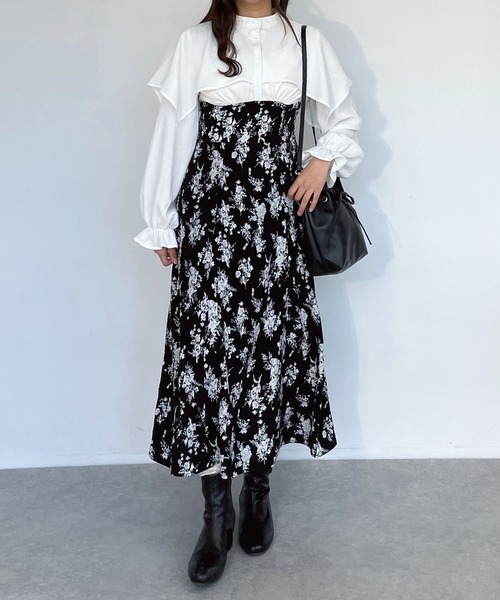 AS KNOW AS plus（アズノゥアズプラス）の「●ドッキングケープ衿 フレアワンピ―ス（ワンピース・レディース・ホワイト系その他/ブラック系その他/ブラック系・FREE）」の13枚目の写真