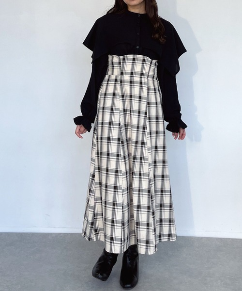 AS KNOW AS plus（アズノゥアズプラス）の「●ドッキングケープ衿 フレアワンピ―ス（ワンピース・レディース・ホワイト系その他/ブラック系その他/ブラック系・FREE）」の16枚目の写真