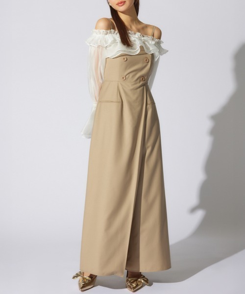 rienda(リエンダ)の「フリルカーディガンセットロンパース 春服(パンツドレス・レディース・ベージュ/グレー/ブラック・SMALL/MEDIUM)」の3枚目の写真