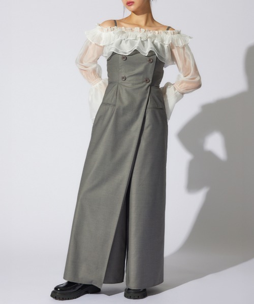 rienda(リエンダ)の「フリルカーディガンセットロンパース 春服(パンツドレス・レディース・ベージュ/グレー/ブラック・SMALL/MEDIUM)」の2枚目の写真