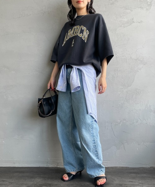 新品 アメリカーナ 半袖 スウェット ロゴ 黒 ブラック カレッジtシャツ AMERICANA（アメリカーナ）の「[Americana/アメリカーナ