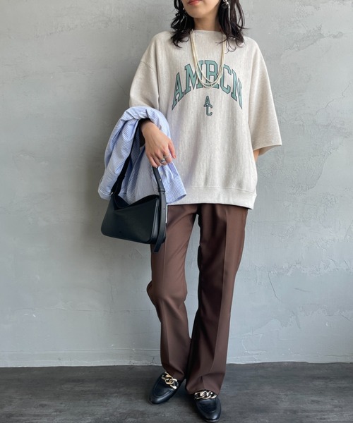 アメリカーナ　Americana　　七分袖　スエット Americana/アメリカーナ] 7分袖 カットオフ カレッジロゴ