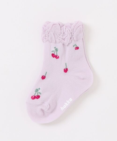 HAKKA BABY（ハッカベビー）の「[ベビー]チェリー柄ソックス（ソックス/靴下・キッズ・ホワイト/パープル・S/M）」の2枚目の写真