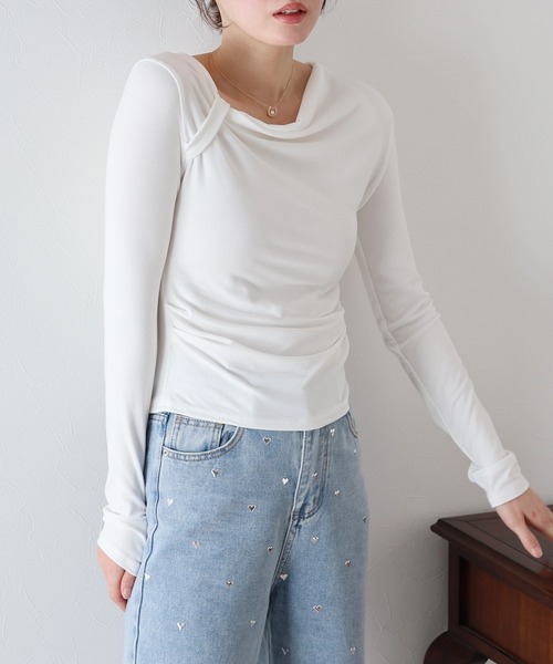 BLUEEAST(ブルーイースト)の「アシメドレープカットソー(Tシャツ/カットソー・レディース・ホワイト/ブラック/アイボリー・MEDIUM)」の5枚目の写真