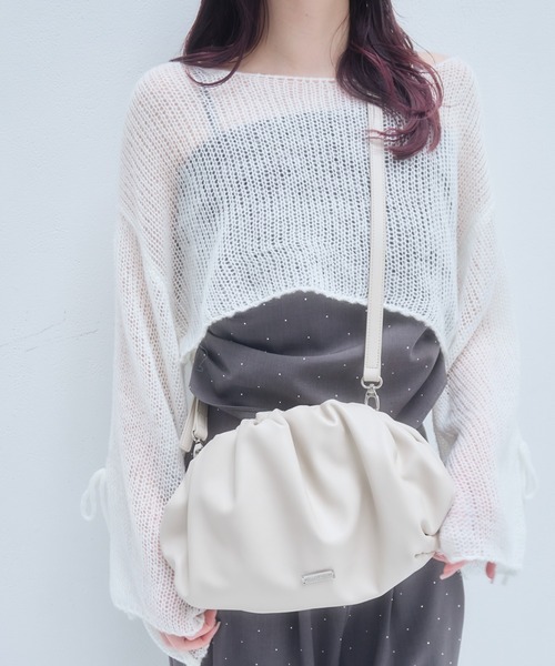 mellowneon（メロウネオン）の「2wayギャザーがま口バッグ（ショルダーバッグ・レディース・ブラウン/アイボリー/ブラック・FREE）」の14枚目の写真