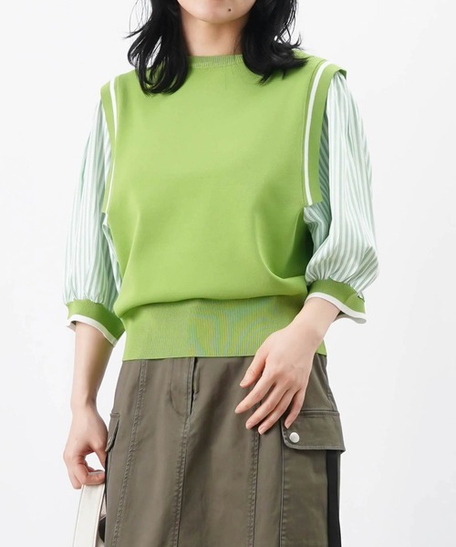 セール】LC/LLL ストライプドッキングクルーネックニット