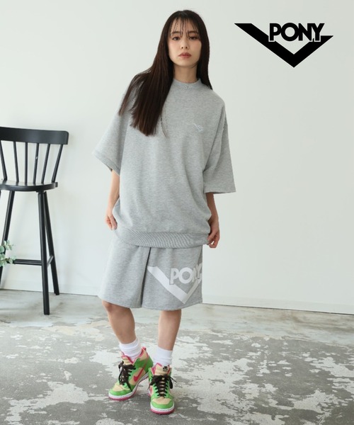 PONY（ポニー）の「PONY 半袖スウェットセットアップ（スウェット・レディース・杢グレー/ブラック/ブラウン・M/L/XL）」の12枚目の写真