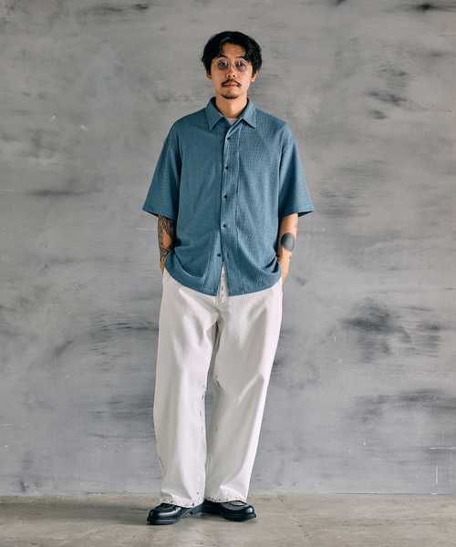 EDIFICE（エディフィス）の「ウェーブメッシュ ワイドシルエット 5分袖 オープンカラーシャツ（シャツ/ブラウス・メンズ・ホワイト/サックスブルー/ブラック/チャコールグレー・LARGE/MEDIUM/SMALL）」の12枚目の写真