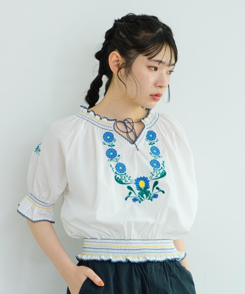 ブラウス シャツ 「eLur」フラワー刺繍ブラウス レディース eLur ブラウス シャツ 「eLur」フラワー刺繍ブラウス レディース