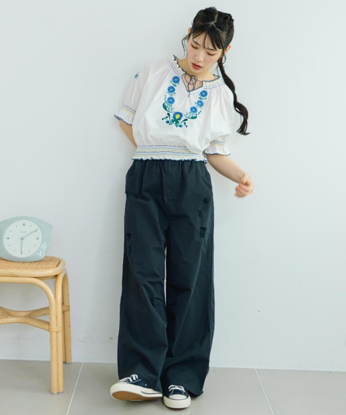 ブラウス シャツ 「eLur」フラワー刺繍ブラウス レディース eLur ブラウス シャツ 「eLur」フラワー刺繍ブラウス レディース